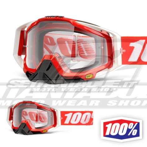 100% Maschera THE RACECRAFT Fire Red - Lente Trasparente