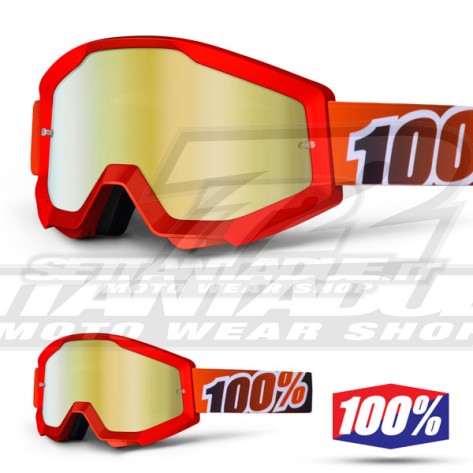 100% Maschera THE STRATA Fire Red - Lente Oro Specchio