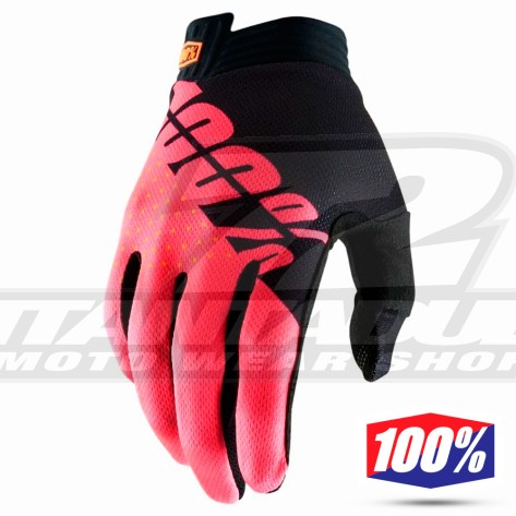 Guanti Cross 100% iTRACK - Nero Rosso Fluo