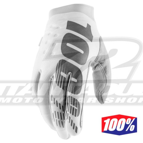 Guanti Cross 100% BRISKER - Bianco Argento