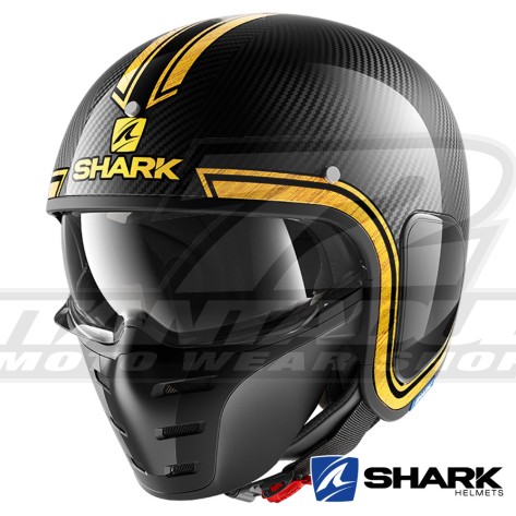 Casco Jet Shark S-DRAK CARBON Vinta - Nero Cromo Oro