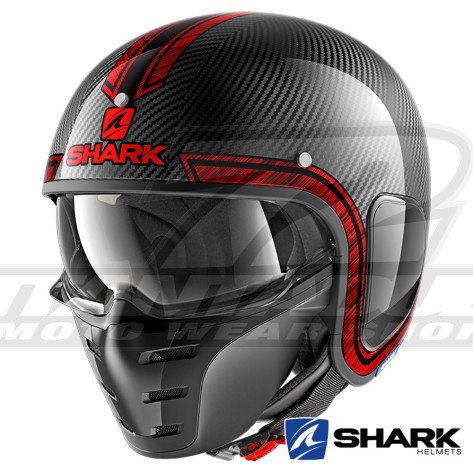 Casco Jet Shark S-DRAK CARBON Vinta - Nero Cromo Rosso
