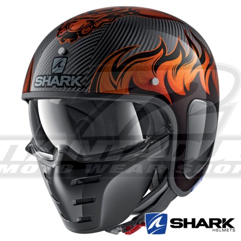Casco Jet Shark S-DRAK CARBON Dagon - Nero Arancione