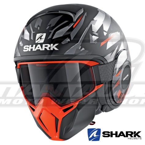 Casco Jet Shark STREET-DRAK Kanhji Mat - Nero Arancione Argento