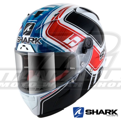 Casco Integrale Shark RACE-R PRO Replica Zarco GP De France - Bianco Blu Rosso
