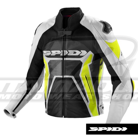 Giacca in Pelle Spidi WARRIOR 2 - Nero Giallo Fluo