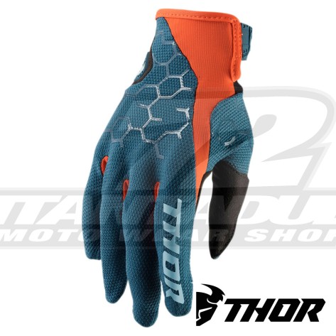 Guanti Cross Thor DRAFT - Blu Ardesia Rosso Arancione