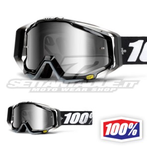 100% Maschera THE RACECRAFT Abyss Black - Lente Argento Specchio