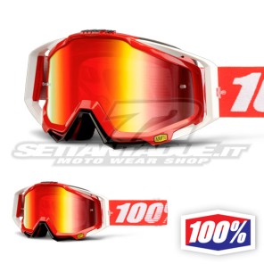 100% Maschera THE RACECRAFT Fire Red - Lente Rosso Specchio