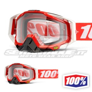 100% Maschera THE RACECRAFT Fire Red - Lente Trasparente