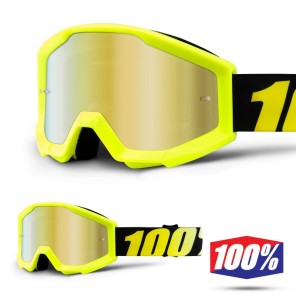 100% Maschera THE STRATA JUNIOR Neon Yellow - Lente Oro Specchio