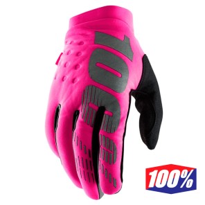 Guanti Cross 100% Women's BRISKER - Rosa Neon Nero
