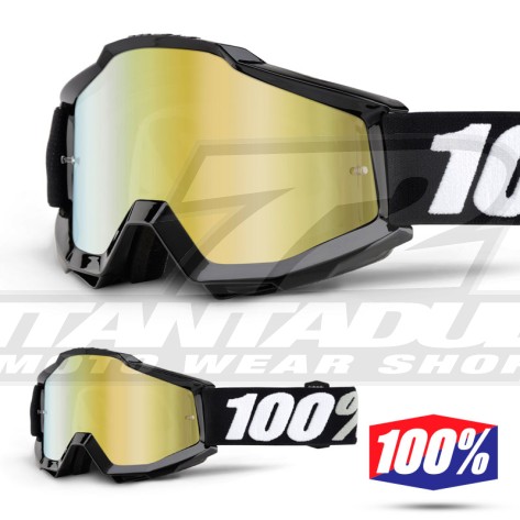 100% THE ACCURI Black Tornado Goggles - Gold Mirror Lens