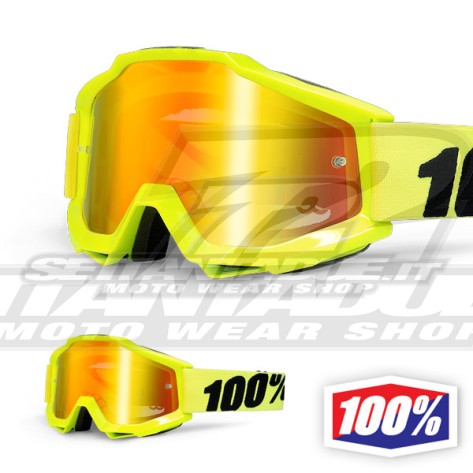 100% THE ACCURI Fluo Yellow Goggles - Red Mirror Lens
