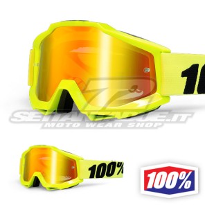 100% THE ACCURI Fluo Yellow Goggles - Red Mirror Lens